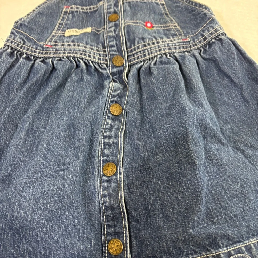 OshKosh B'gosh Kids Denim Overalls Dress ABC Embroidered Flower‎ Cute Size 2T